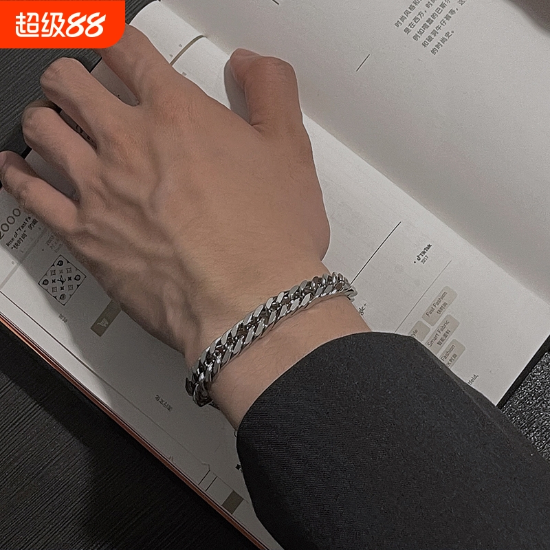 钛钢不掉色古巴链手链女夏ins潮男士手镯冷淡风情侣手饰红绳双层