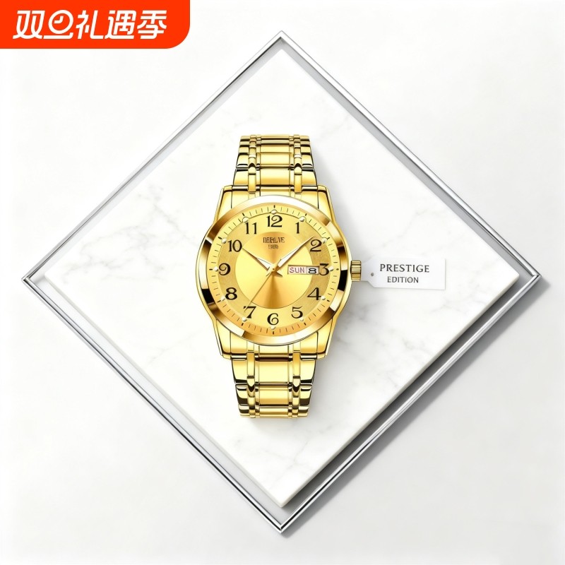 手表男款机械风全自动防水高级感全自动男表数字双日历防水腕表男