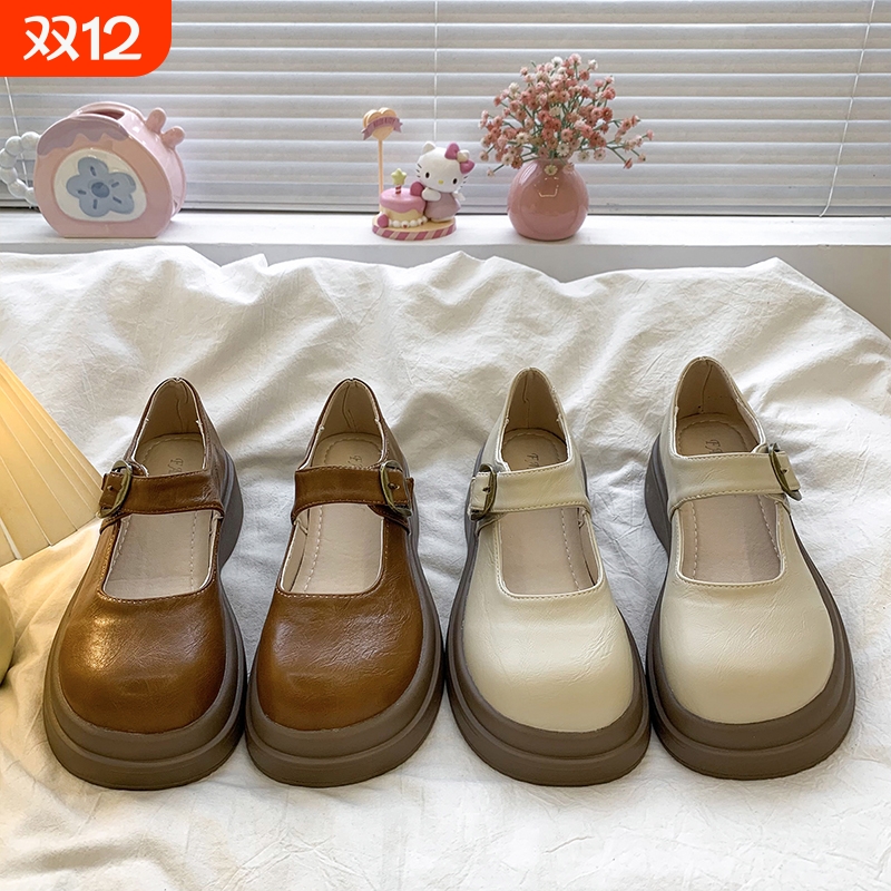 复古厚底配裙子玛丽珍鞋女2025秋季新款松糕圆头棕色jk乐福小皮鞋