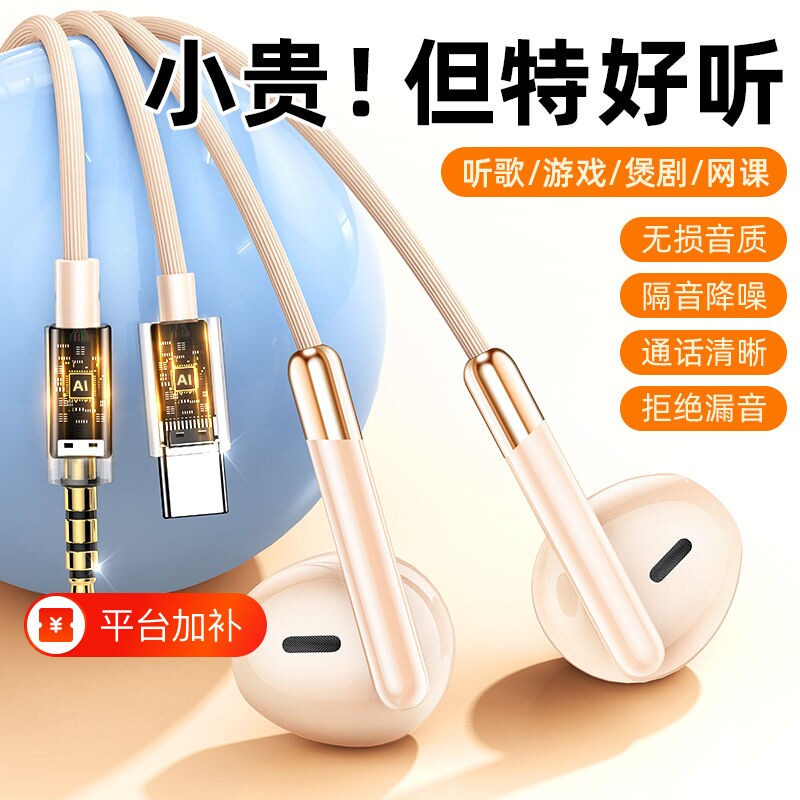 有线耳机入耳式typec接口高音质线控带麦游戏电竞圆孔耳塞通用