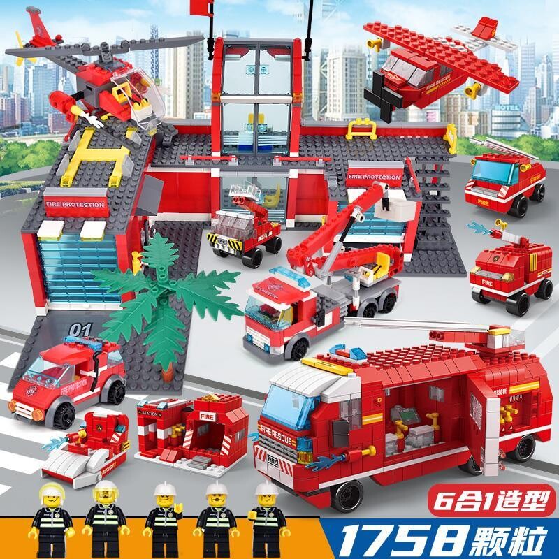 城市建筑警察消防局男孩拼装警车益智积木玩具套装机器人兼容乐高