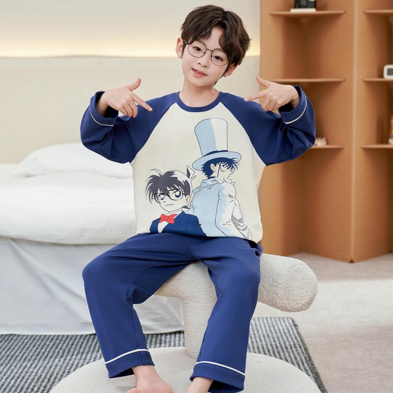 儿童睡衣春秋纯棉男童套装2025新款卡通柯南大童青少年家居服居家