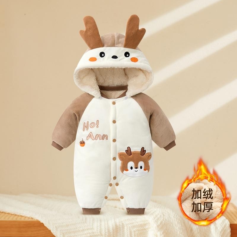 婴儿儿秋冬款夹棉保暖满月宝宝连体衣棉服加厚外出服冬装加绒母婴