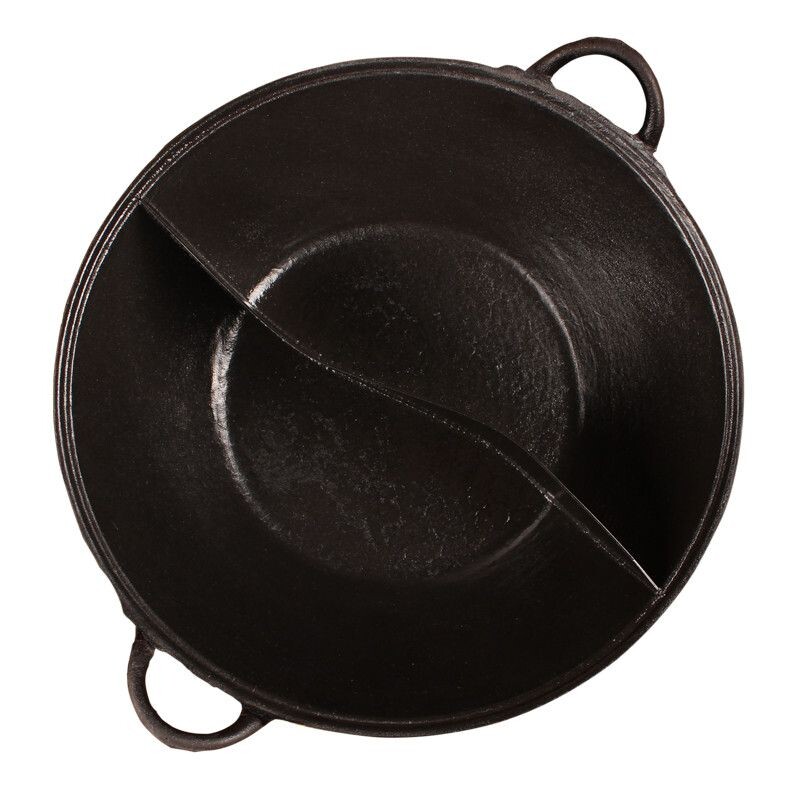 地摊火锅锅商用九宫格平圆底双耳鸳鸯锅重庆火锅店老生铁免治锅具