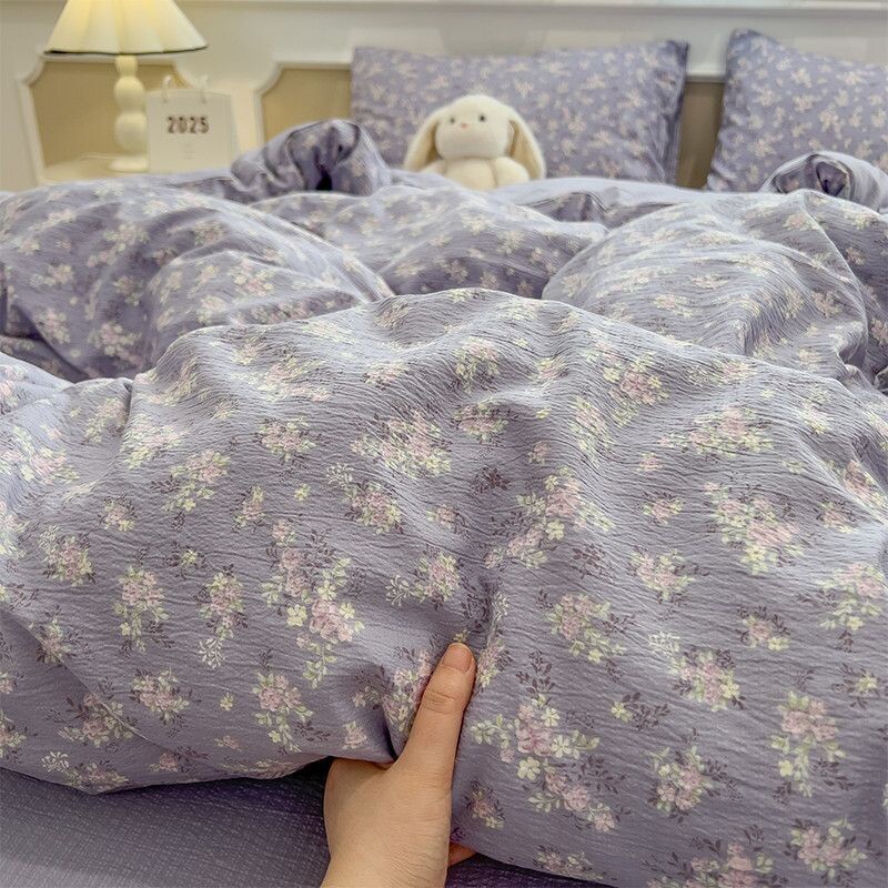 超柔仿双层纱被套亲肤四件套ins床上用品床单被罩学生宿舍三件套