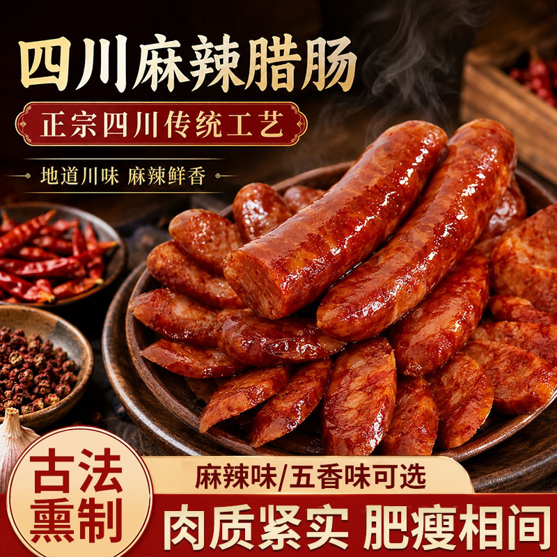 腊肠四川特产农家自制麻辣香肠正宗川味烟熏腊肉湖南腊味淀粉解馋