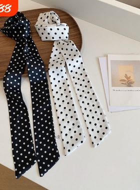 黑色高级波点长条丝巾丝带时尚新款百搭装饰长条发带丝带项链ins