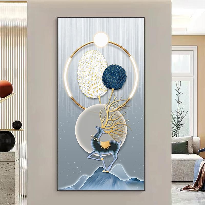 玄关装饰画对门走廊入户高级感自粘过道墙壁画现代简约九鱼图贴画图片