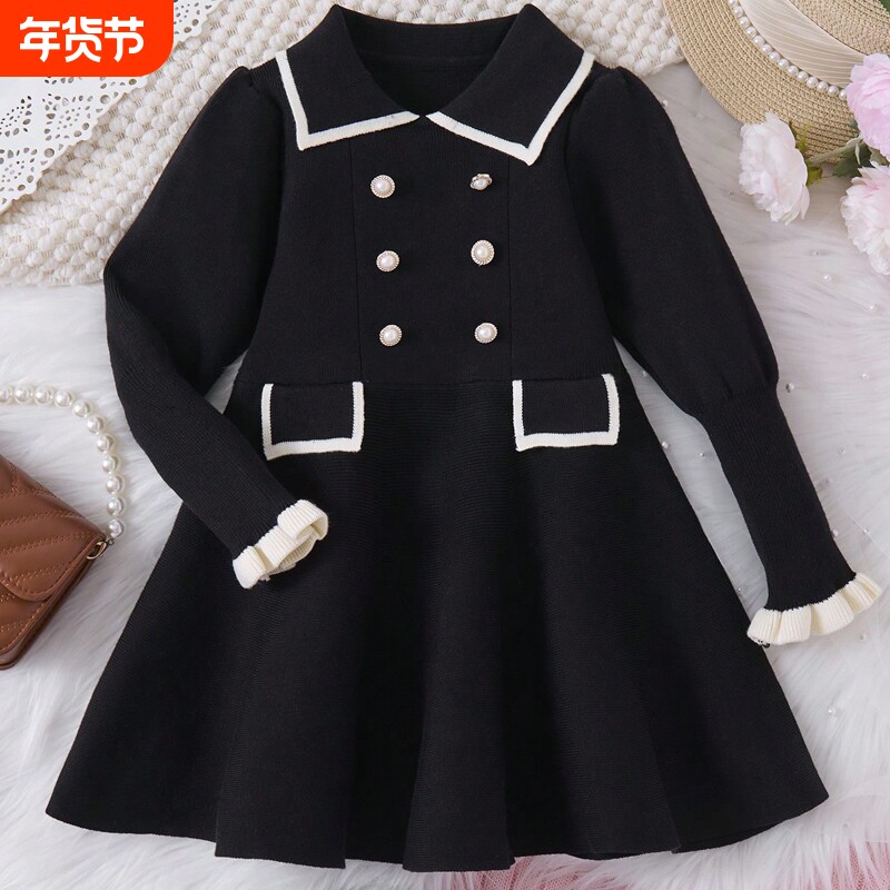 儿童针织公主裙小女孩荷叶边毛衣裙秋季童装小香风洋气韩风毛衣裙