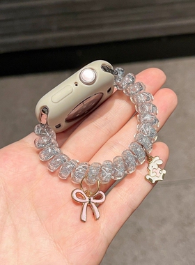 【闪亮发圈】适用苹果s11/10表带9弹力蝴蝶结小兔ultra3/2/1硅胶保护壳8秋冬s7/6/5简约智能运动配件