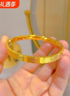 螺丝纹米字手镯女款圈口18K锡金拉丝时尚手环CNC礼物合金镀金仿真