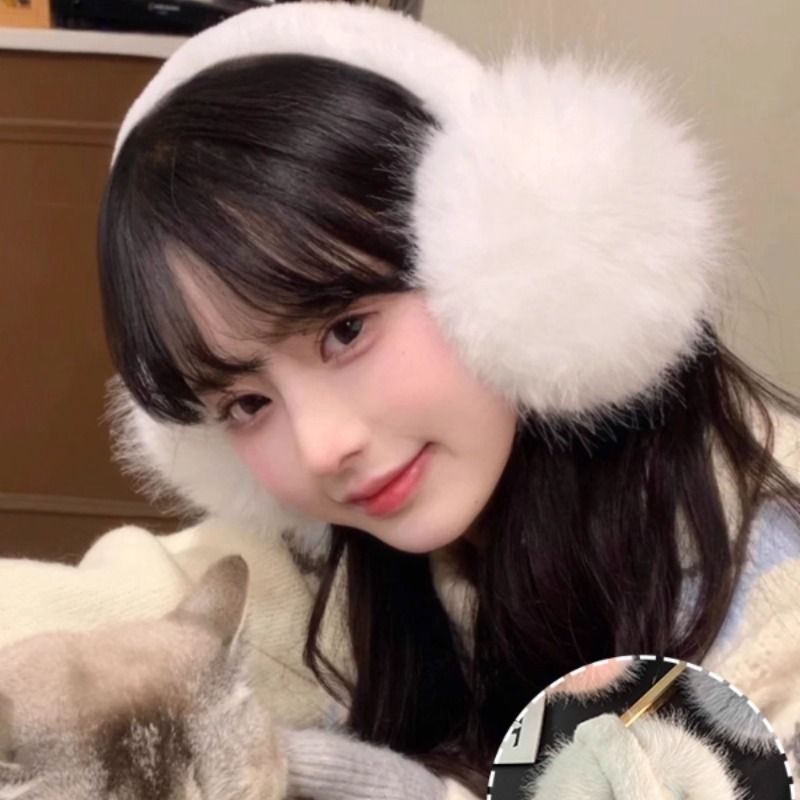 甜美可爱白色毛绒耳罩冬女户外骑车韩系耳包2025新款爆款保暖耳捂