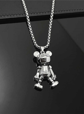 钛钢项链男潮牌暴力熊吊坠嘻哈个性百搭小众设计数码熊链女配饰品