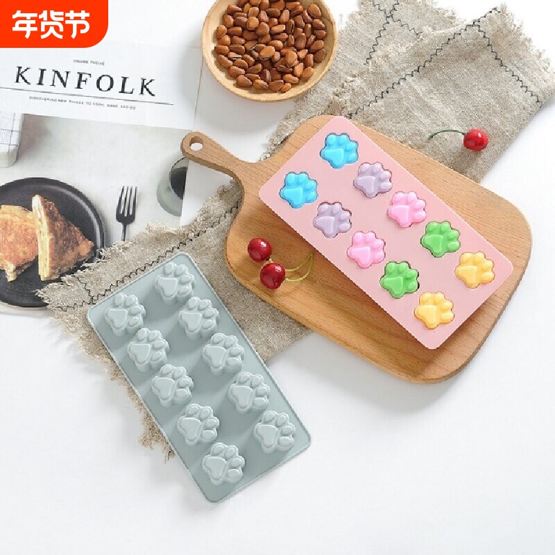 新品10连猫爪硅胶烘焙模具冰红糖巧克力冰格模具DIY米糕蛋糕模