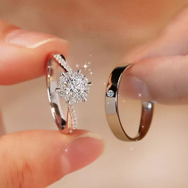结婚戒指一对仿真莫桑对戒钻戒活口女戒求婚结婚拍照道具送女友图片