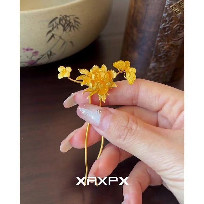 金色繁花发饰2026新款新中式婚礼新娘秀禾服头饰东方美学设计发簪