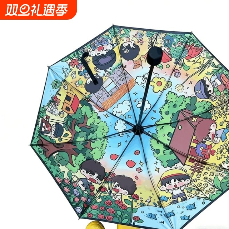 十个勤天周边雨伞种地吧做大做强晴雨两用八骨黑胶伞防紫外线晴天