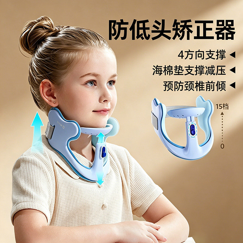 猫太子防低头坐姿矫正器儿童颈托颈椎护颈小学生脖子抬高器防前倾纠正
