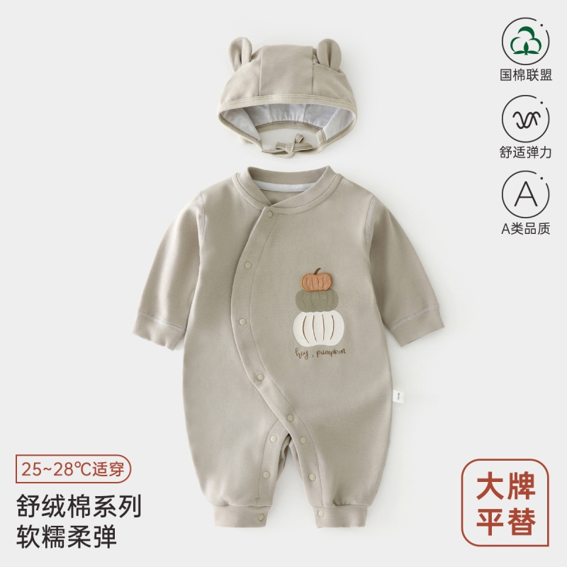 婴幼儿包屁衣春秋舒绒无骨睡衣宝宝爬服三角哈衣母婴婴童棉花斜襟
