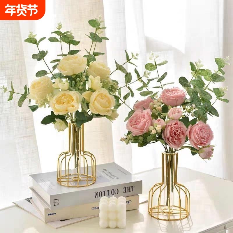 ins风牡丹假花仿真花客厅餐桌摆设尤加利装饰花艺摆件家居饰品