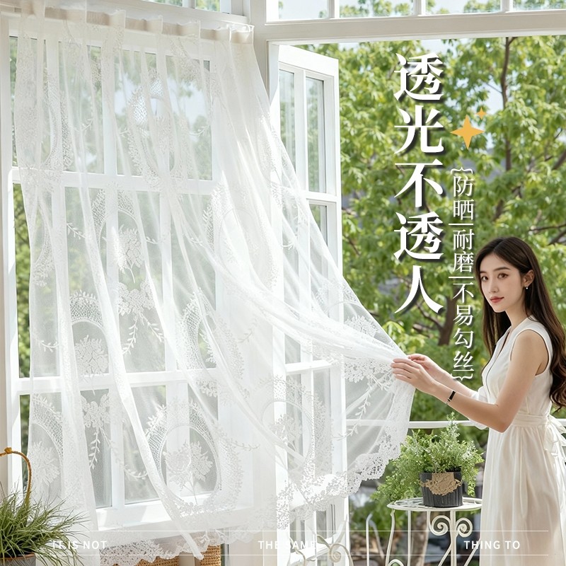 ins法式蕾丝纱帘女生卧室半遮光窗帘门帘梦幻遮挡帘客厅阳台遮挡