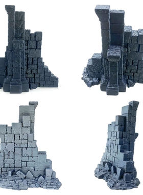 3D打印宫殿废墟模型塑料工艺品造景装饰摆件废墟围墙复古城墙摆件