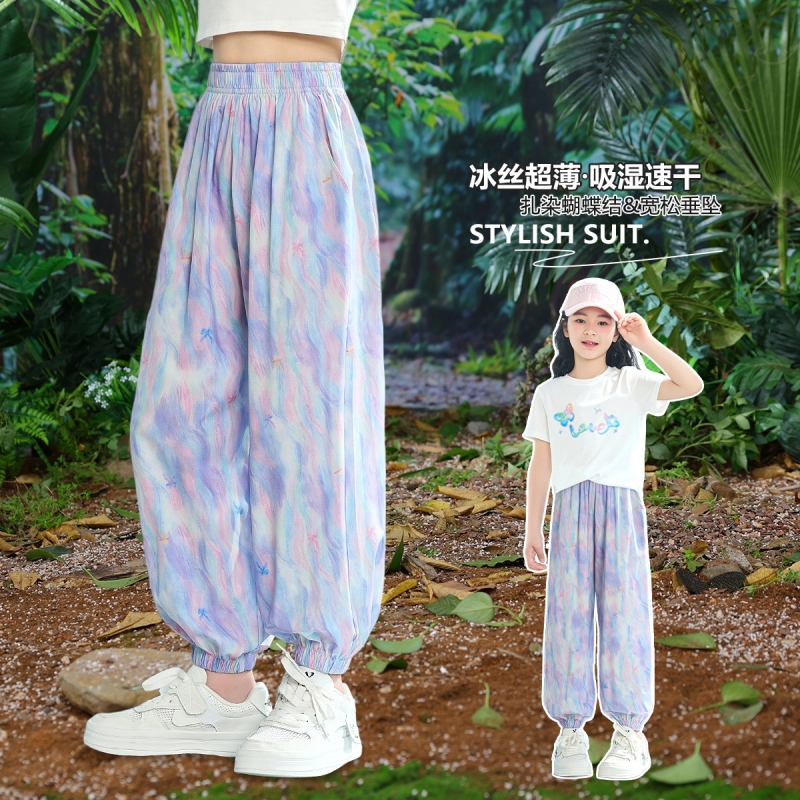 女童防蚊裤夏季儿童速干裤子夏天薄款冰丝束脚裤中大童休闲运动裤