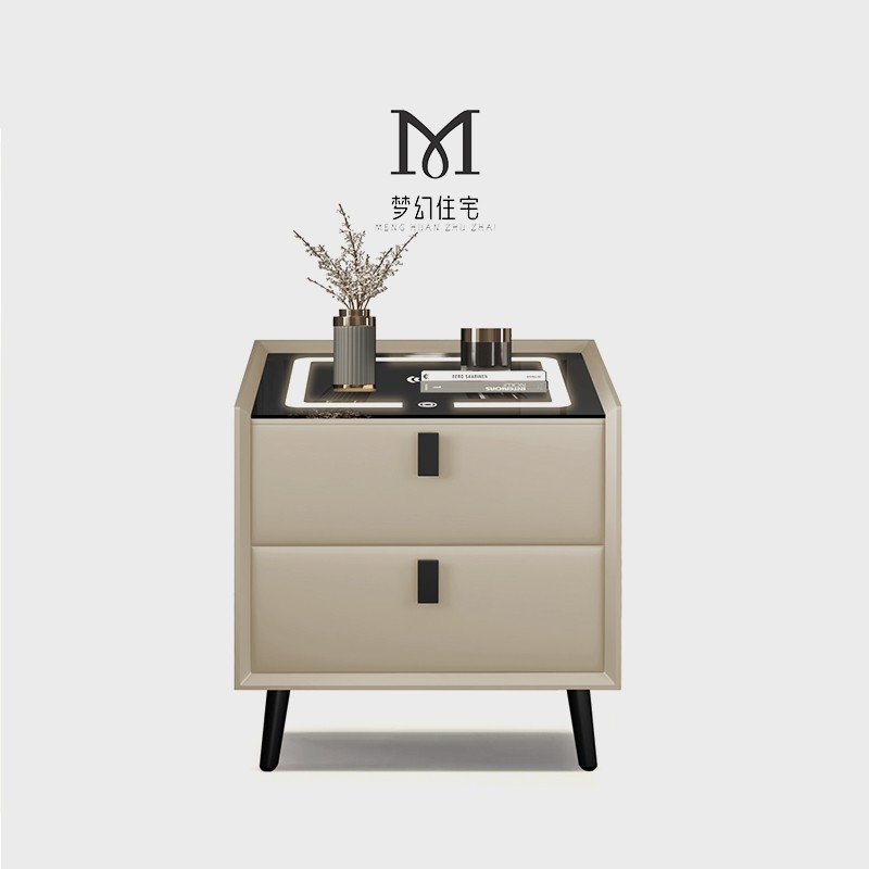 智能多功能简约床头柜实木储物家用现代轻奢风高级感床边柜子卧室