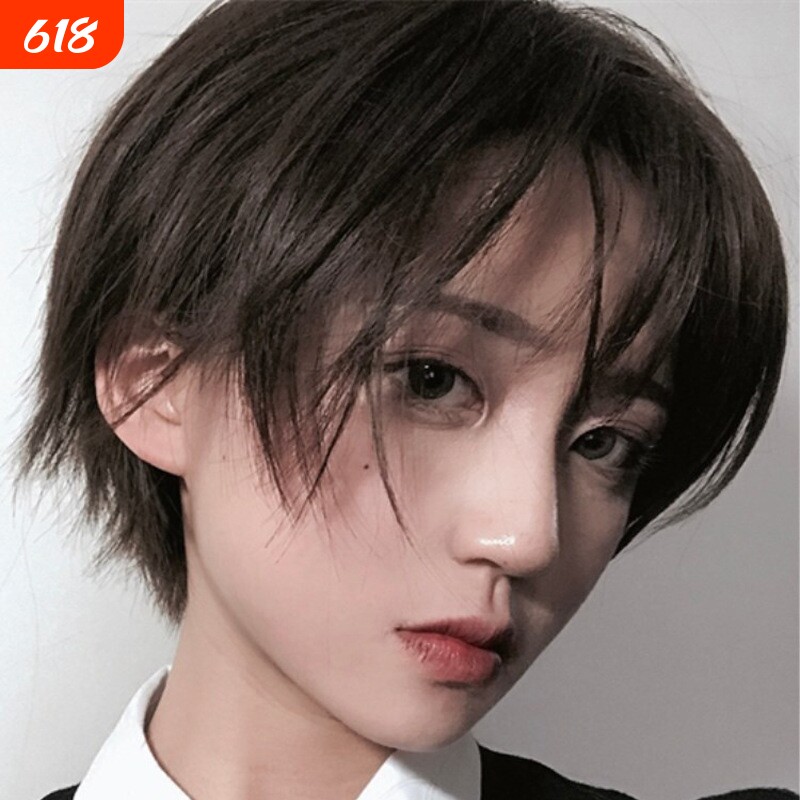 厂家批发假发男女短发齐刘海帅气学生短直发伪男装网红化纤全头套