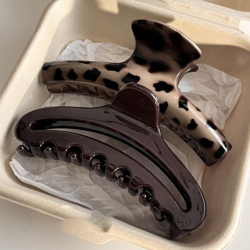 日韩亚克力高级感豹纹抓夹大号简约镂空发抓后脑勺盘发鲨鱼夹发饰