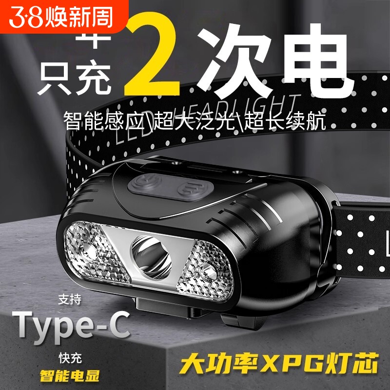 公牛适用头灯头戴式强光充电2026新款户外登山感应夜钓钓鱼专用