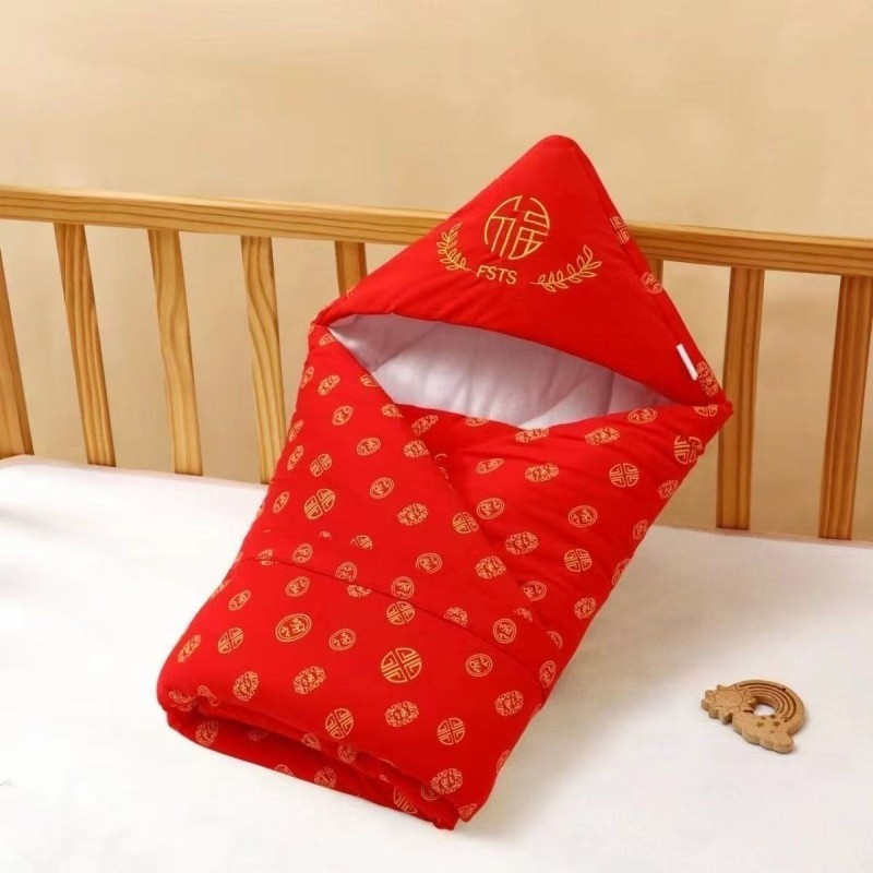 纯棉婴儿新生儿产房包被红色四季百福大红色用品襁褓满月外出喜庆