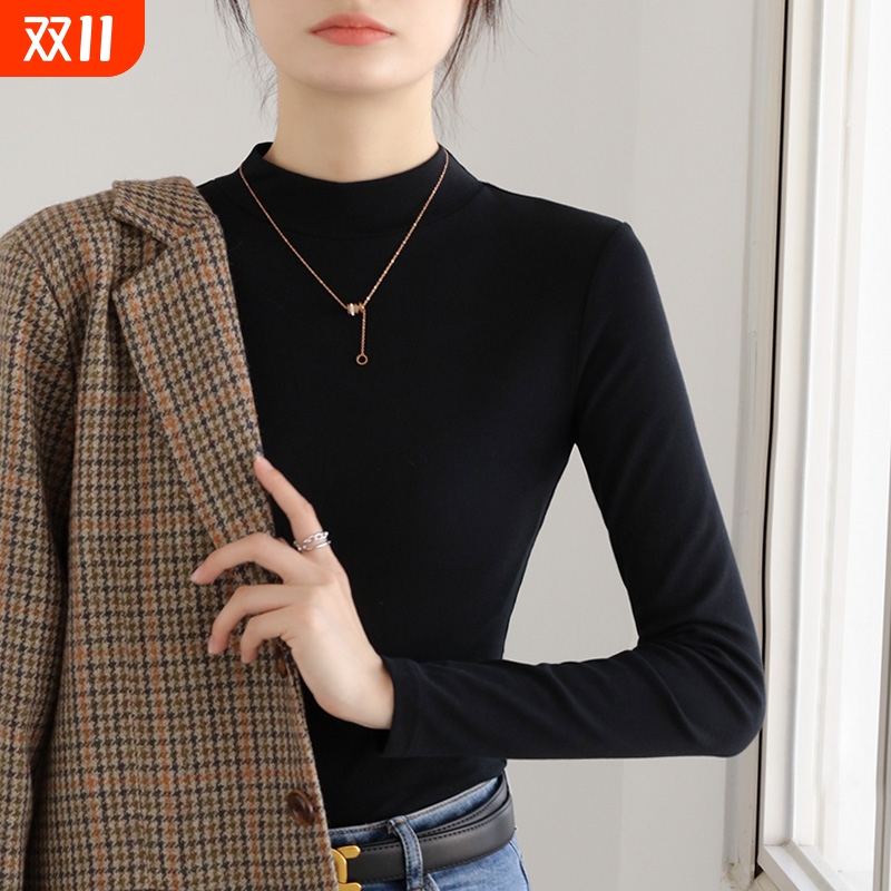 黑色立领打底衫女内搭2025秋冬新款紧身保暖加厚半高领长袖上衣潮
