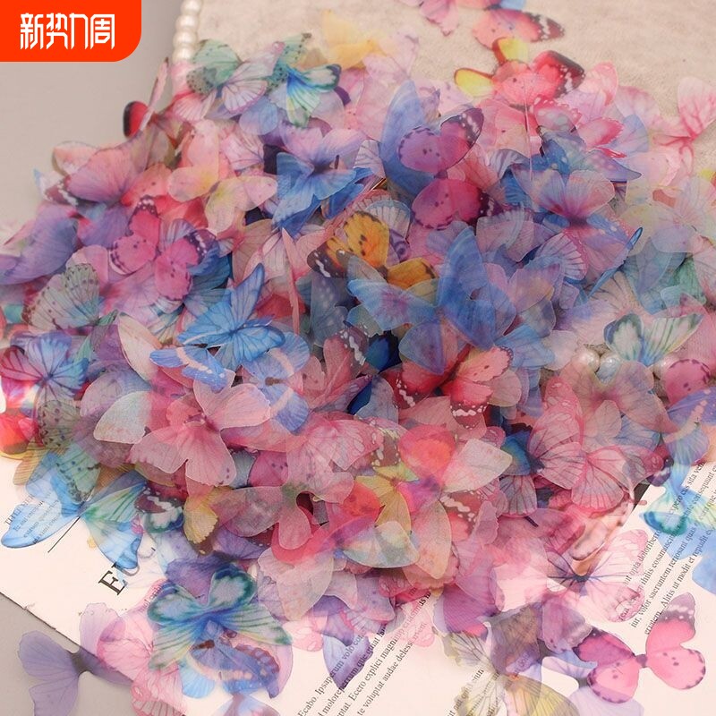 薄纱蝴蝶贴脸DIY单层蝴蝶结发夹美甲脸妆脸贴小配件多款多色混发