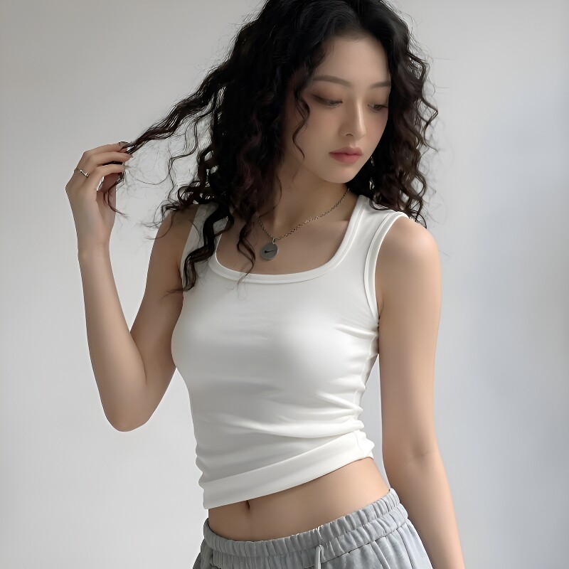 方领纯棉背心女外穿夏季新款内搭修身显瘦无袖打底衫高弹黑色白色