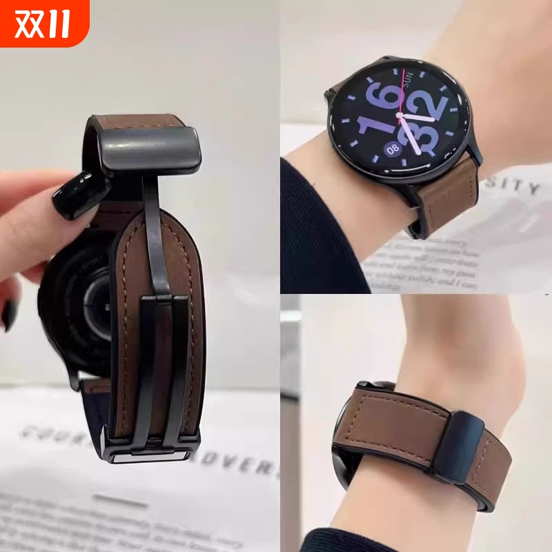 新款高级疯马纹绒面表带适用华为gt2手表gt3pro真皮质感带gt4磁吸GT5硅胶watch2男女款buds荣耀magic透气腕带