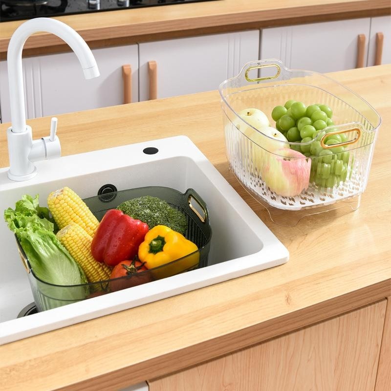 轻奢厨房果蔬沥水篮带沥水板PET洗菜篮移动阀门沥水槽手提洗菜盆,家装主材,沥水篮,淘宝优惠券,粉丝福利购,淘宝优惠卷