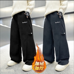 韩版 新款 中大童洋气休闲裤 儿童直筒裤 男童裤 加绒灯芯绒裤 子秋冬款