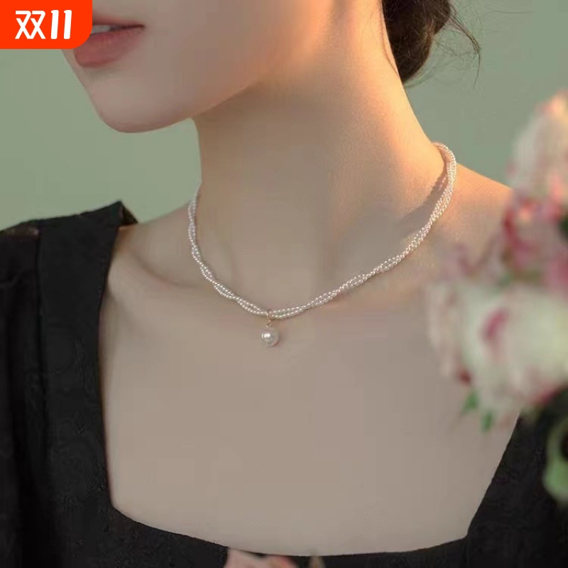 施家极细珍珠项链女2024新款双层