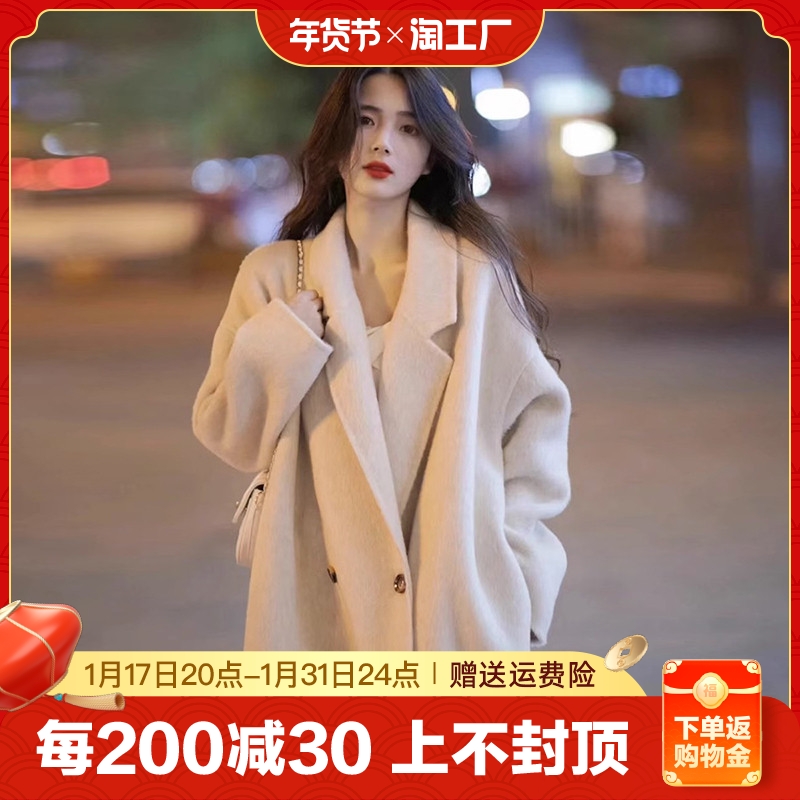 韩系高级感毛呢子大衣外套女中长款秋冬季2023新款爆款西装小个子