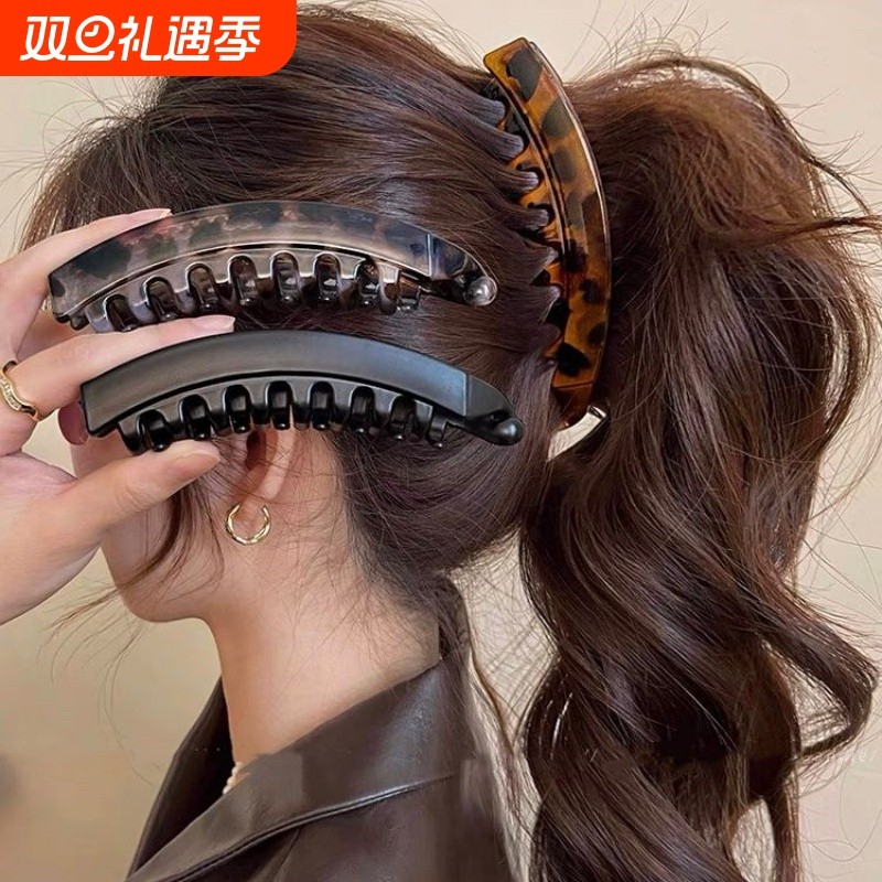 扭扭豹纹香蕉发夹女高级感马尾复古夹子气质后脑勺显发量抓夹头饰