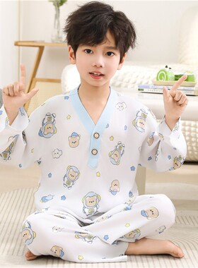 儿童睡衣棉绸套装夏季男童女童空调服中大童家居服夏服装亲子宝宝