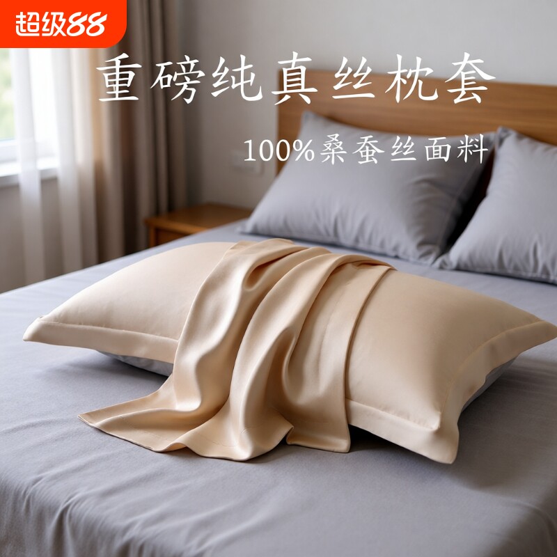 【专柜同款】重磅真丝枕套一对100%桑蚕丝夏季丝绸冰丝枕头套枕巾