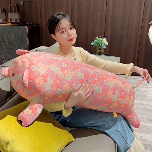 大花提花猪抱枕毛绒玩具