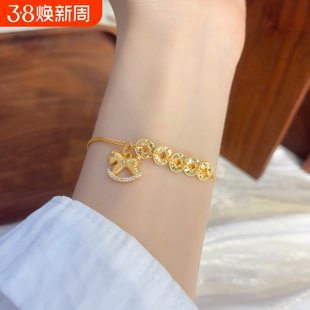 s925纯银碎碎冰五帝钱币欢乐小木马手链女轻奢风小众新中式摇摇马