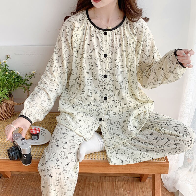 严选棉质纱布月子服夏季薄款产后产妇哺乳孕妇睡衣夏天两件套装怀