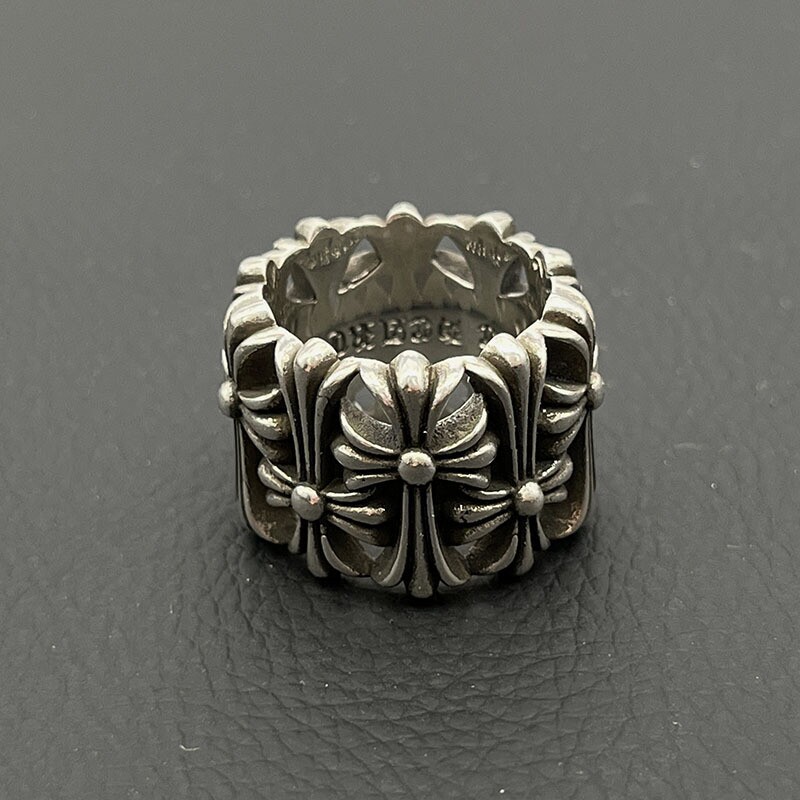 ODEK复古圆墓葬十字架戒指欧美哥特嘻哈指环霸气经典款做旧泰银