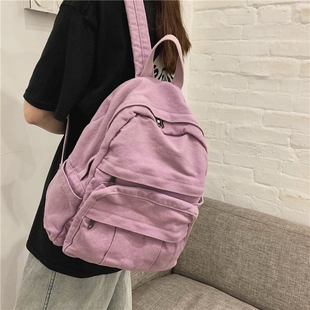 书包女ins港风森系复古做旧大学生双肩包女欧美时尚水洗帆布背包