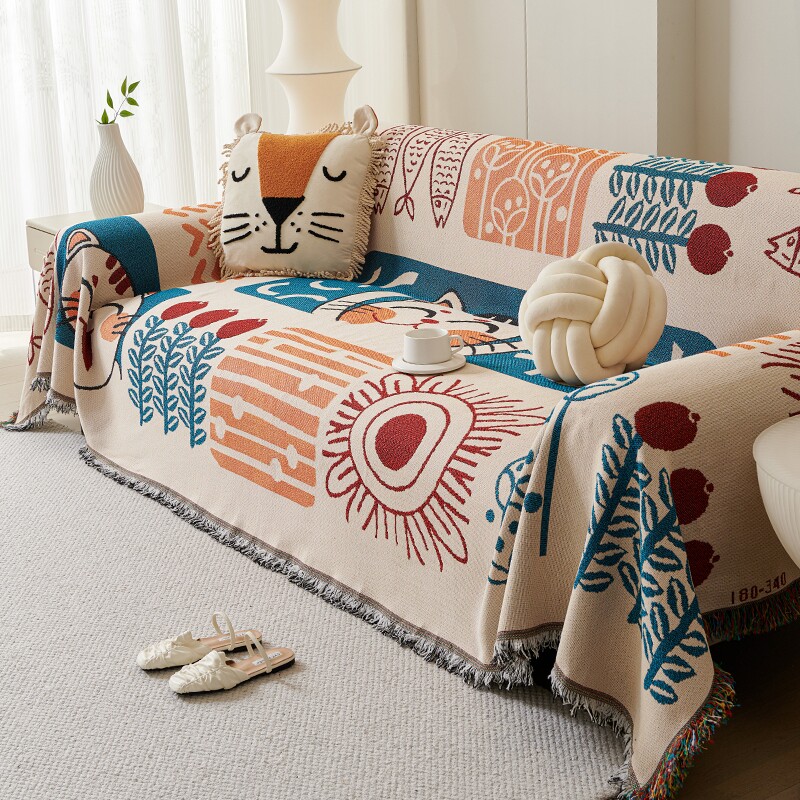 沙发盖巾沙发垫四季通用防猫抓盖布垫桌布防尘罩装饰毯涂鸦防滑