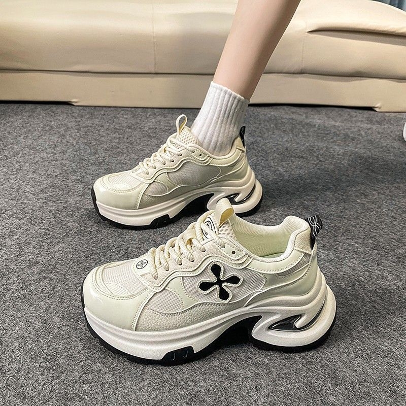 厚底十字花老爹鞋女2025秋季新款小个子百搭增高软底休闲运动鞋女